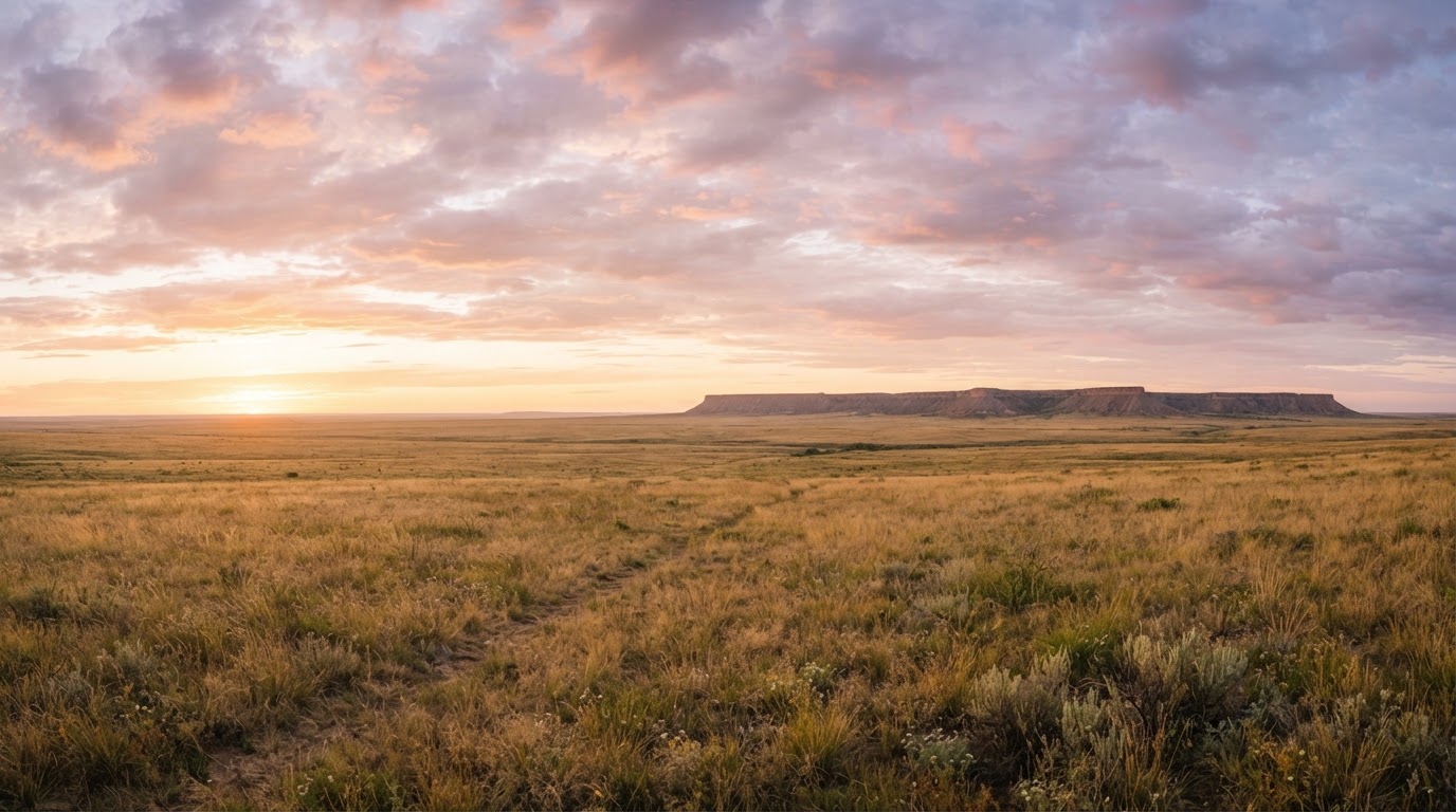 Caprock Escarpment and flat West Texas plains at sunrise near Lubbock, Texas